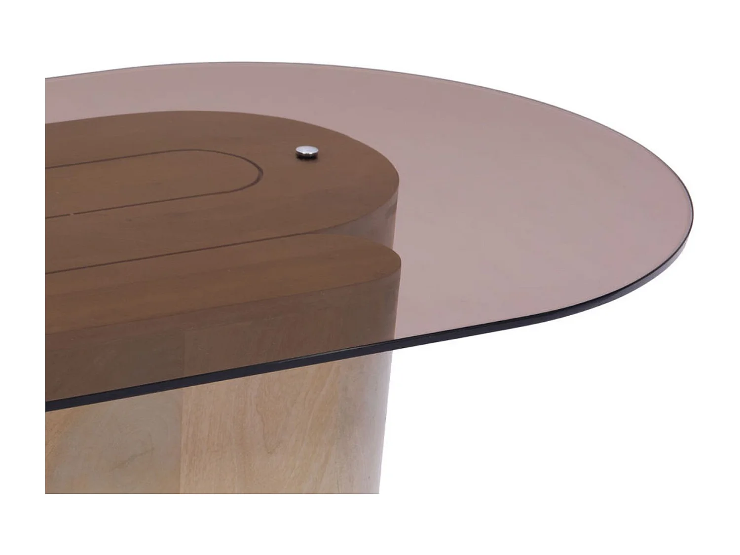 Table basse ovale en bois et verre marron fumé L100 - ALBA