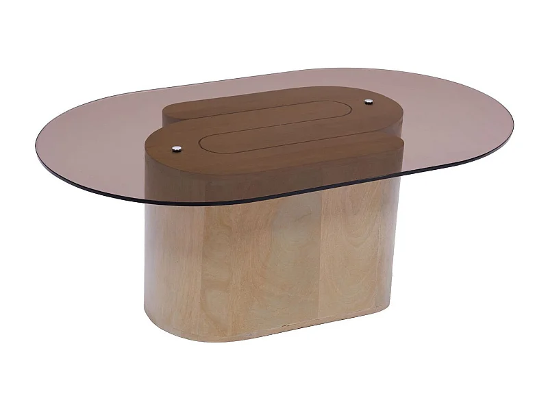 Table basse ovale en bois et verre marron fumé L100 - ALBA