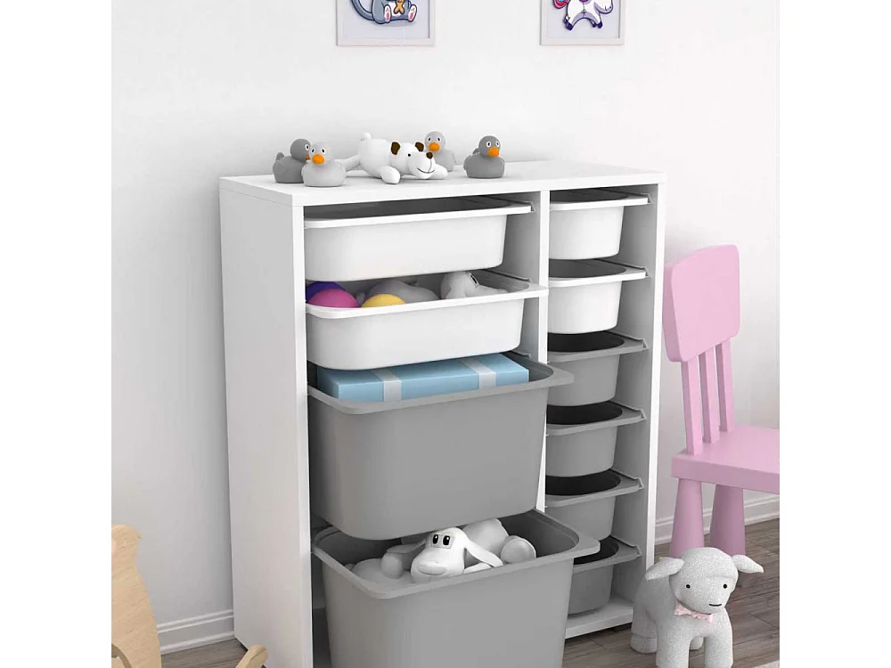 Meuble de rangement 10 tiroirs Zen Blanc et gris