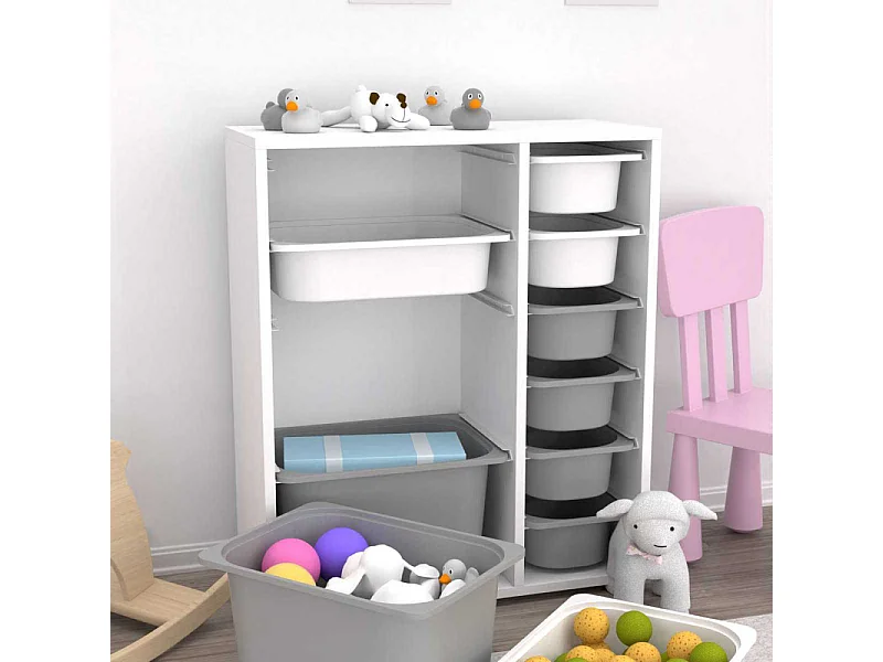 Meuble de rangement 10 tiroirs Zen Blanc et gris