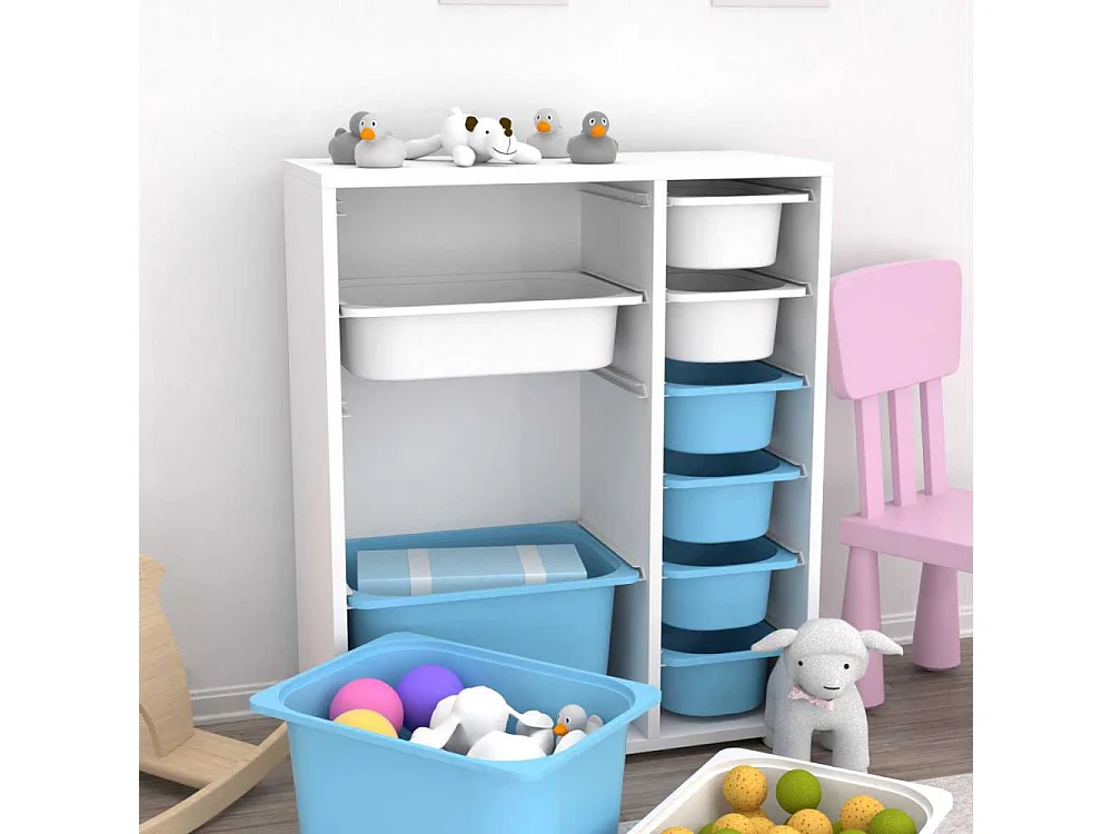 Meuble de rangement 10 tiroirs Zen Blanc et bleu