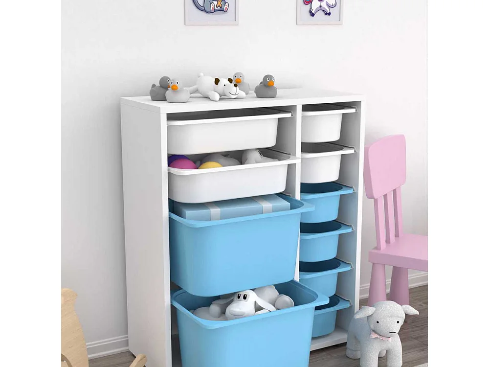 Meuble de rangement 10 tiroirs Zen Blanc et bleu