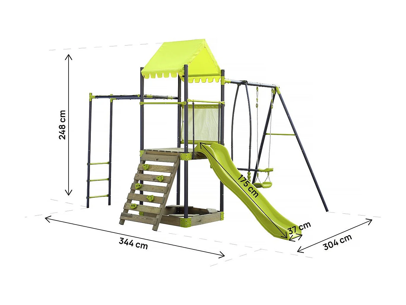 Columpio metálico "Lucien" con tobogán y arenero - Verde