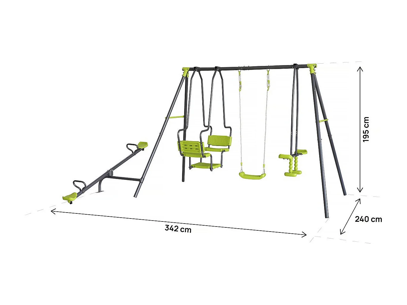 Columpio de metal "Lenny" - 4 aparatos - Verde