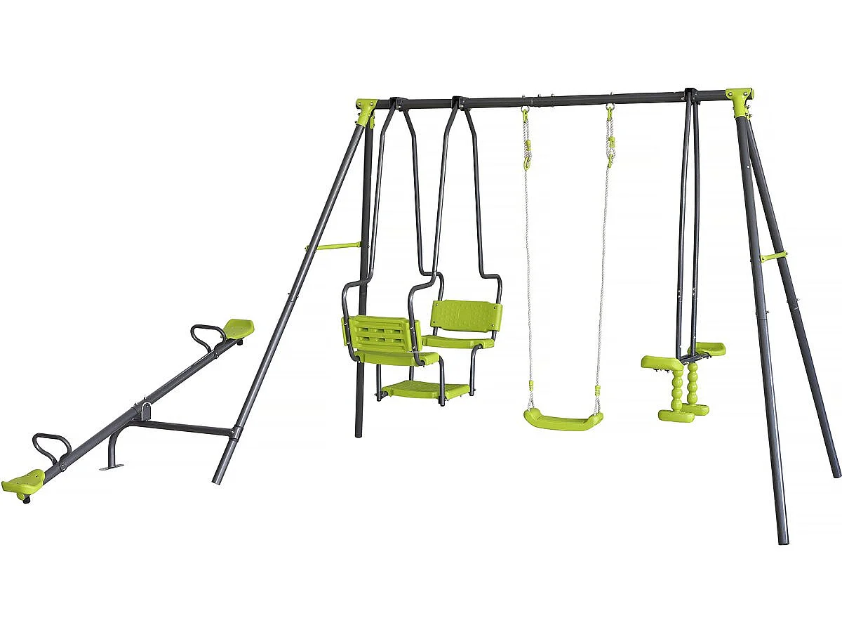 Portique de jeu en métal avec balançoire a bascule "Lenny" - 4 agrès - Vert