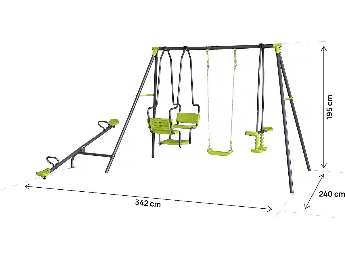 Portique de jeu en métal avec balançoire a bascule "Lenny" - 4 agrès - Vert