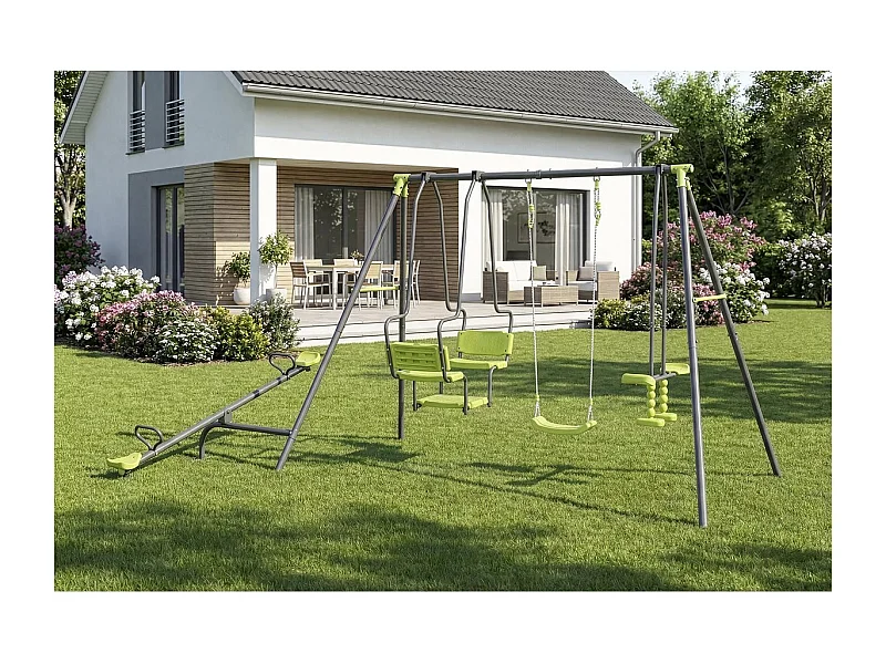 Columpio de metal "Lenny" - 4 aparatos - Verde