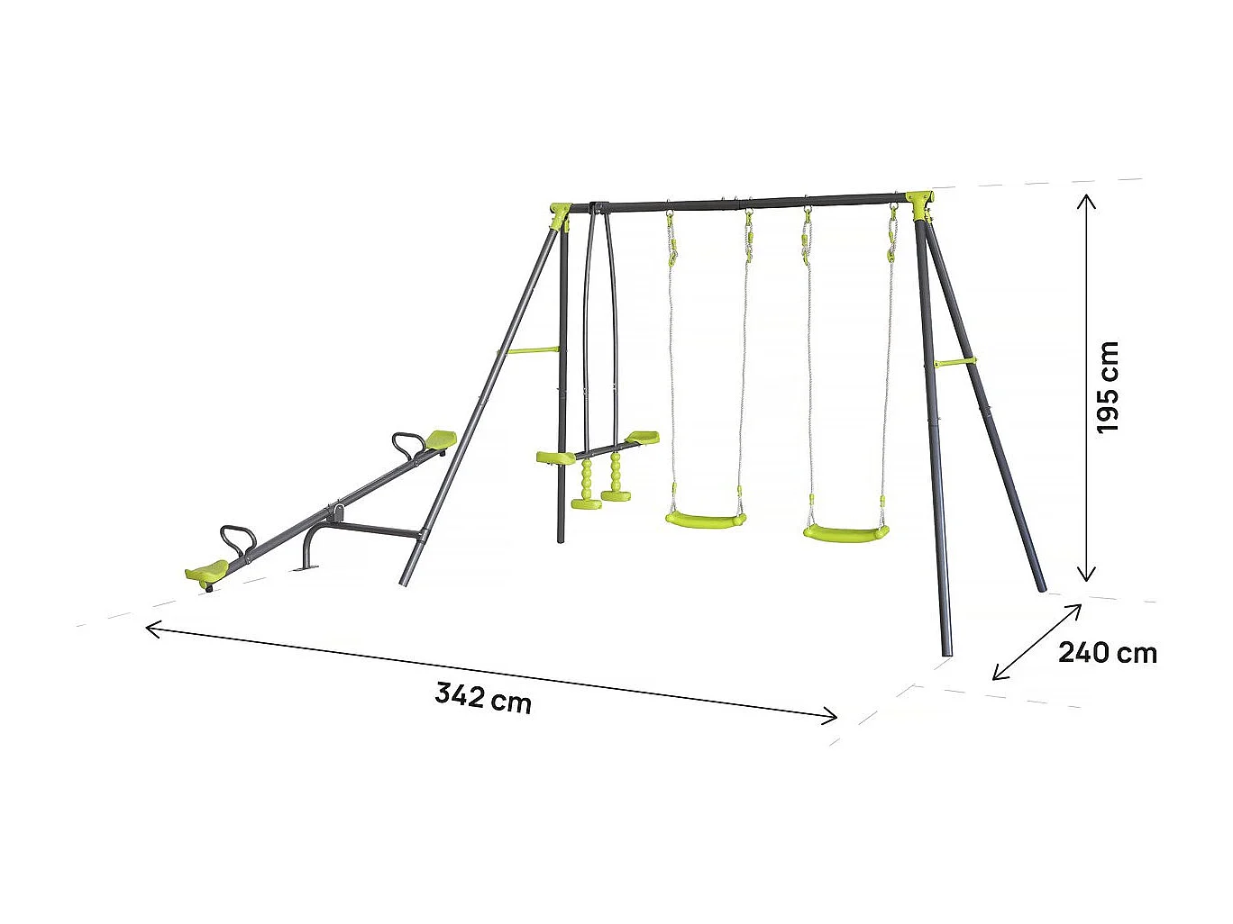 Columpio de metal "Basile" - 4 aparatos - Verde