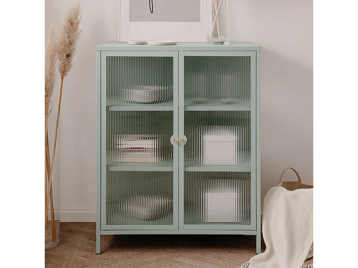 Buffet 2 portes vitrées et étagères en métal L80 cm - MILTON