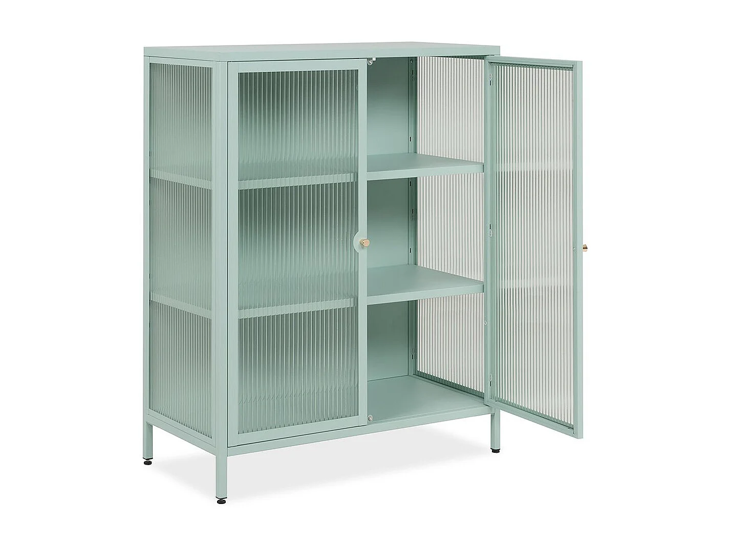 Kredens z 2 szklanymi drzwiami i metalowymi półkami L80 cm - MILTON