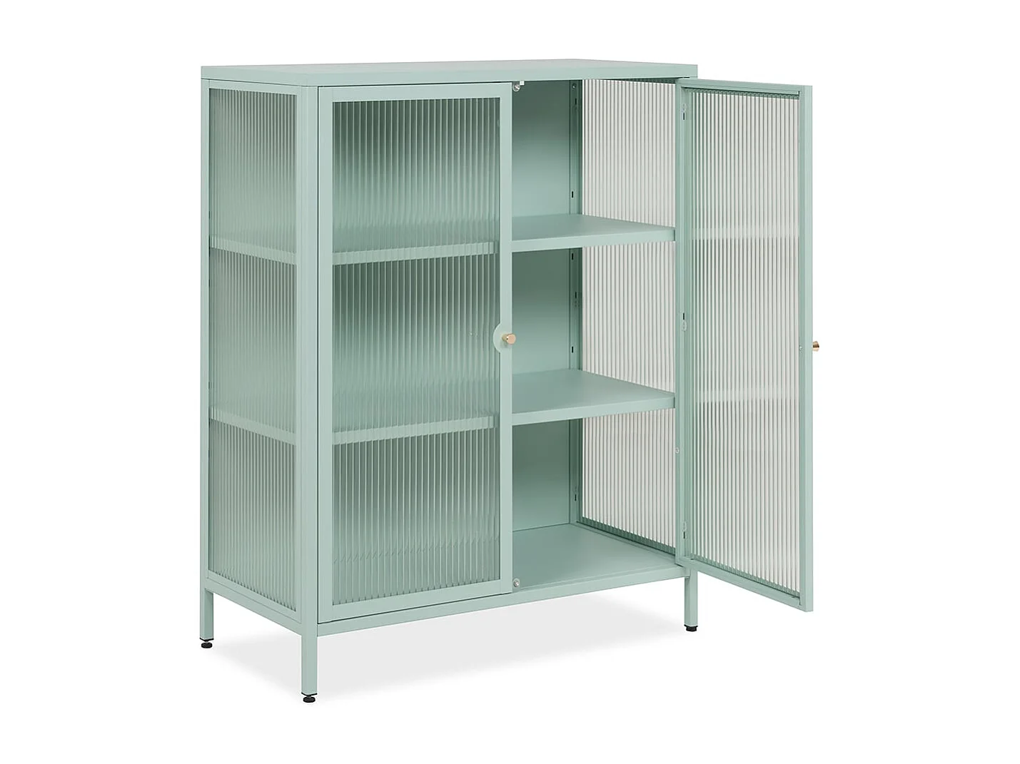 Kredens z 2 szklanymi drzwiami i metalowymi półkami L80 cm - MILTON