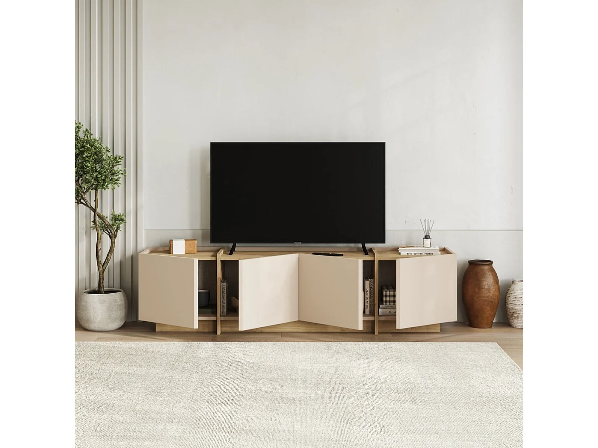 TV-Möbel mit 4 Türen, Dekor in Kaschmir und Saphir-Eiche, L180 cm - ONYX