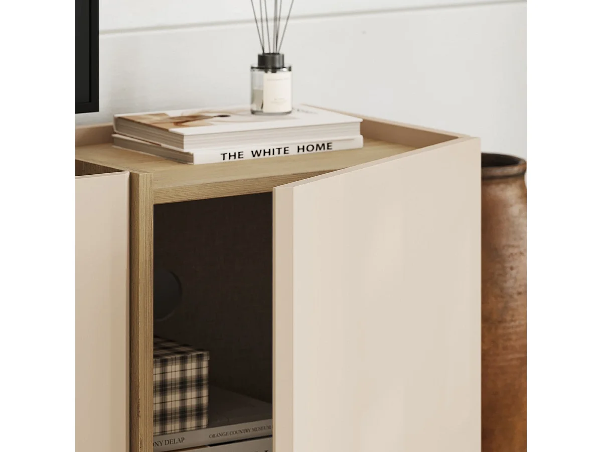 TV-Möbel mit 4 Türen, Dekor in Kaschmir und Saphir-Eiche, L180 cm - ONYX