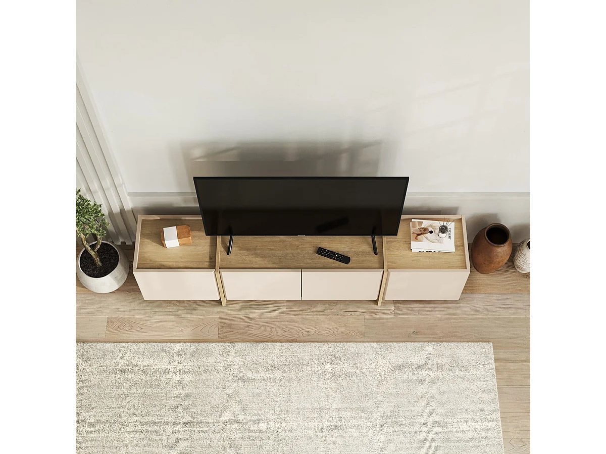 TV-Möbel mit 4 Türen, Dekor in Kaschmir und Saphir-Eiche, L180 cm - ONYX