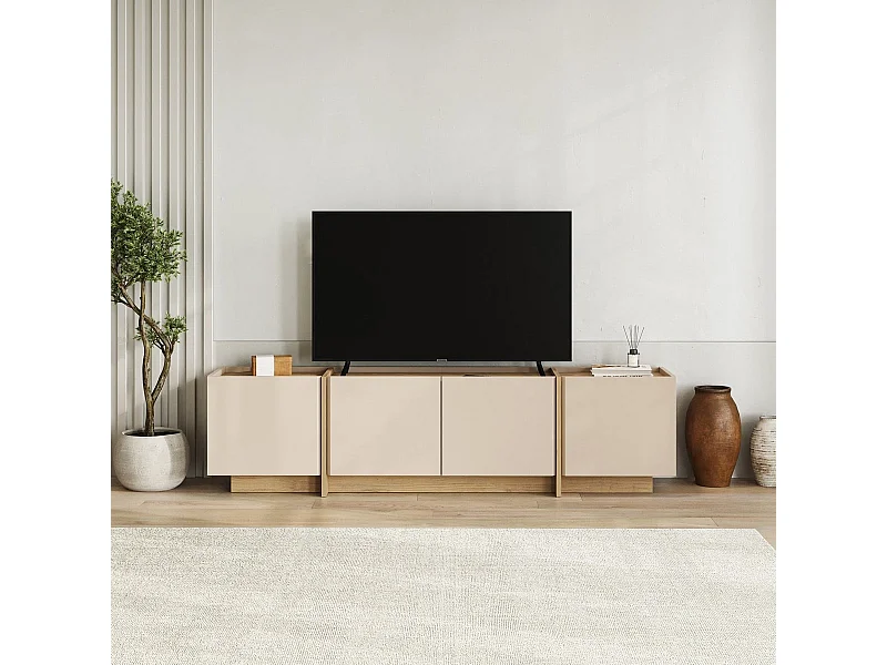 TV-Möbel mit 4 Türen, Dekor in Kaschmir und Saphir-Eiche, L180 cm - ONYX