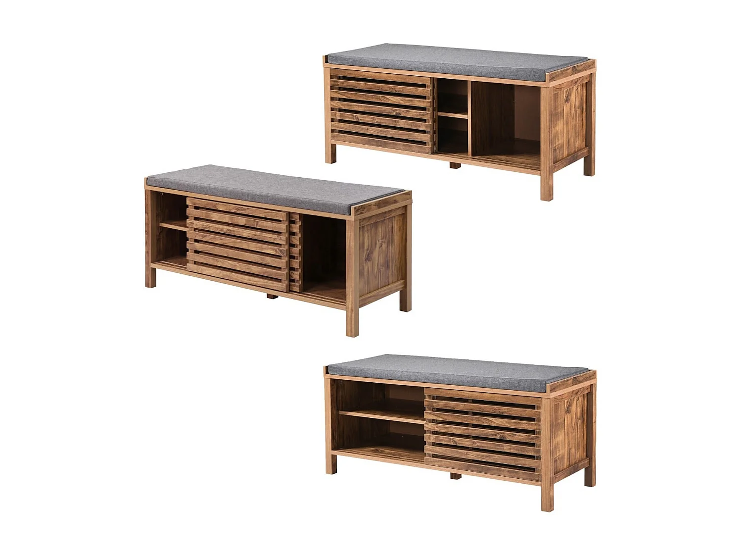 Banc à chaussures 2 portes coulissantes à lames ajourées L112 cm LIAM