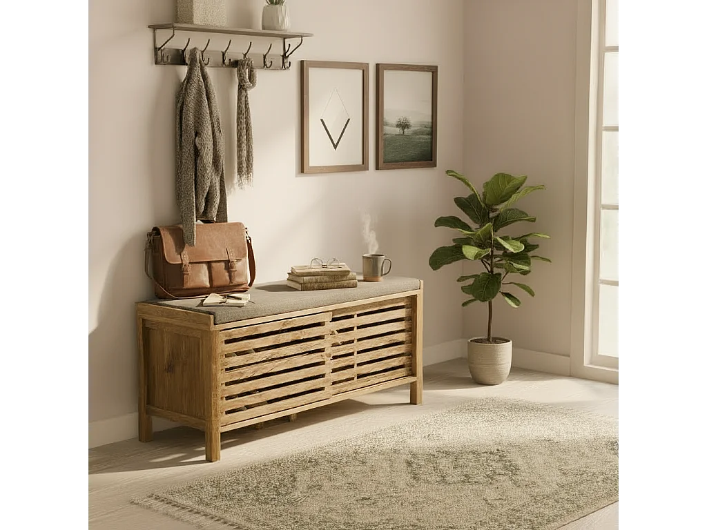 Banc à chaussures 2 portes coulissantes à lames ajourées L112 cm LIAM