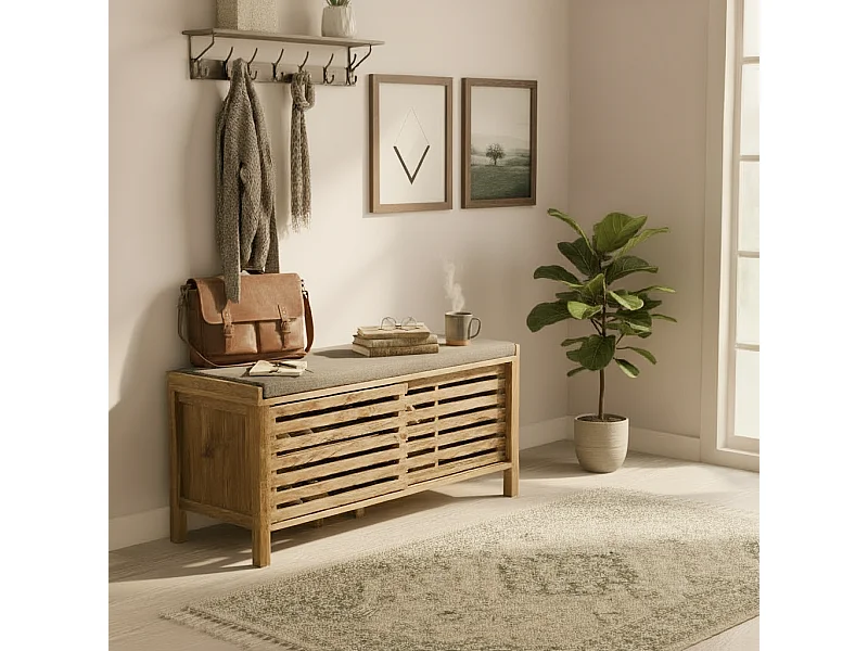 Banc à chaussures 2 portes coulissantes à lames ajourées L112 cm LIAM