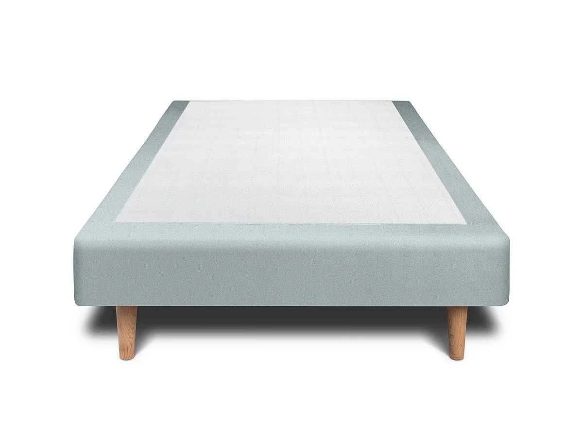 Lit 90x190cm avec tête de lit capitonnée velours et sommier tapissier gris bleuté - Hauteur totale : 29cm