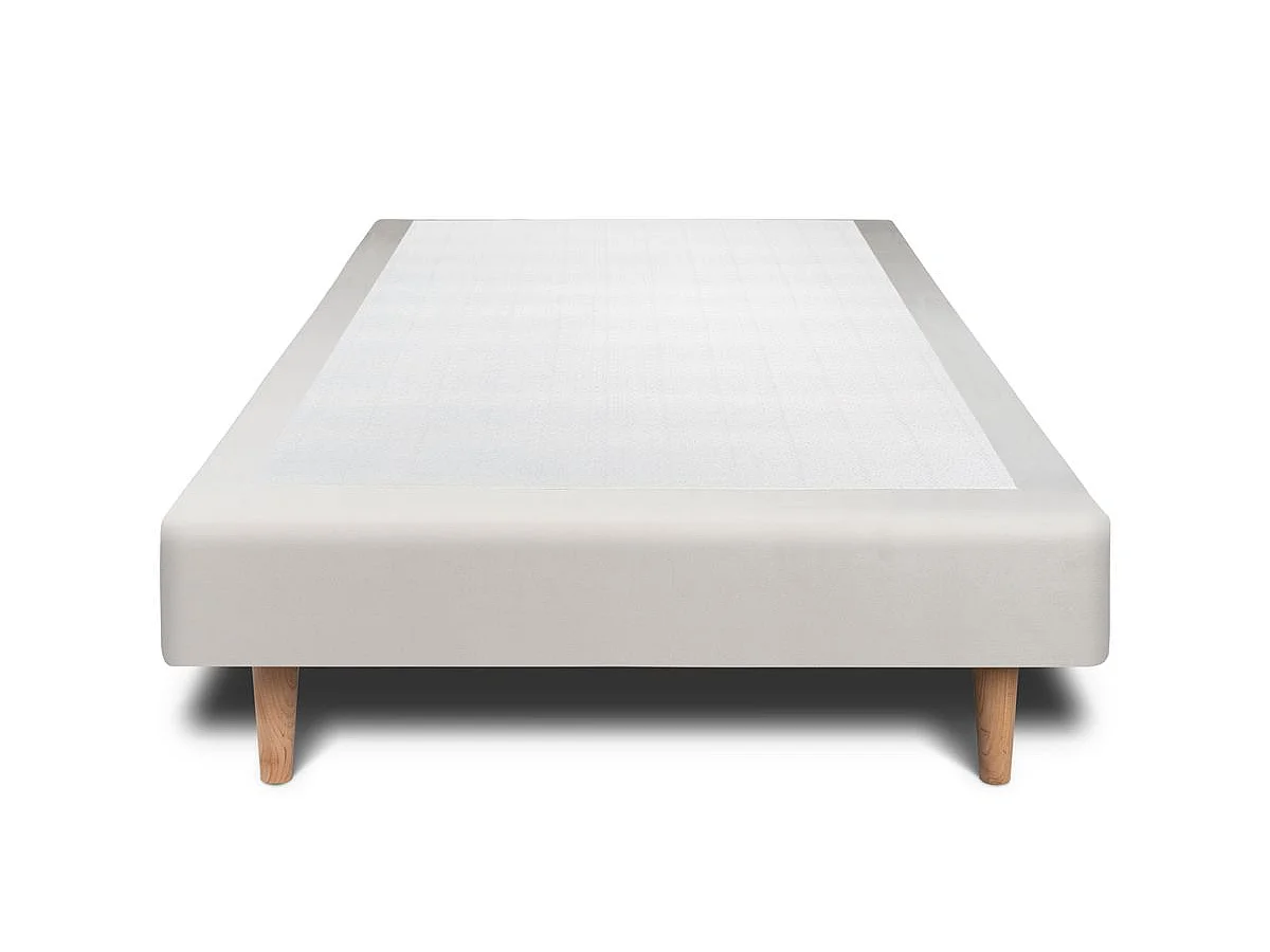 Lit 90x190cm avec tête de lit capitonnée velours et sommier tapissier gris clair - Hauteur totale : 29cm