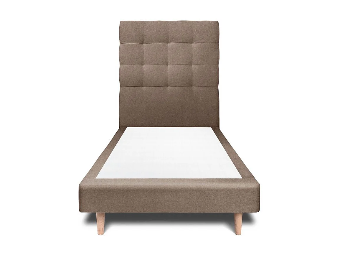 Lit 90x200cm avec tête de lit capitonnée velours et sommier tapissier taupe - Hauteur totale : 29cm
