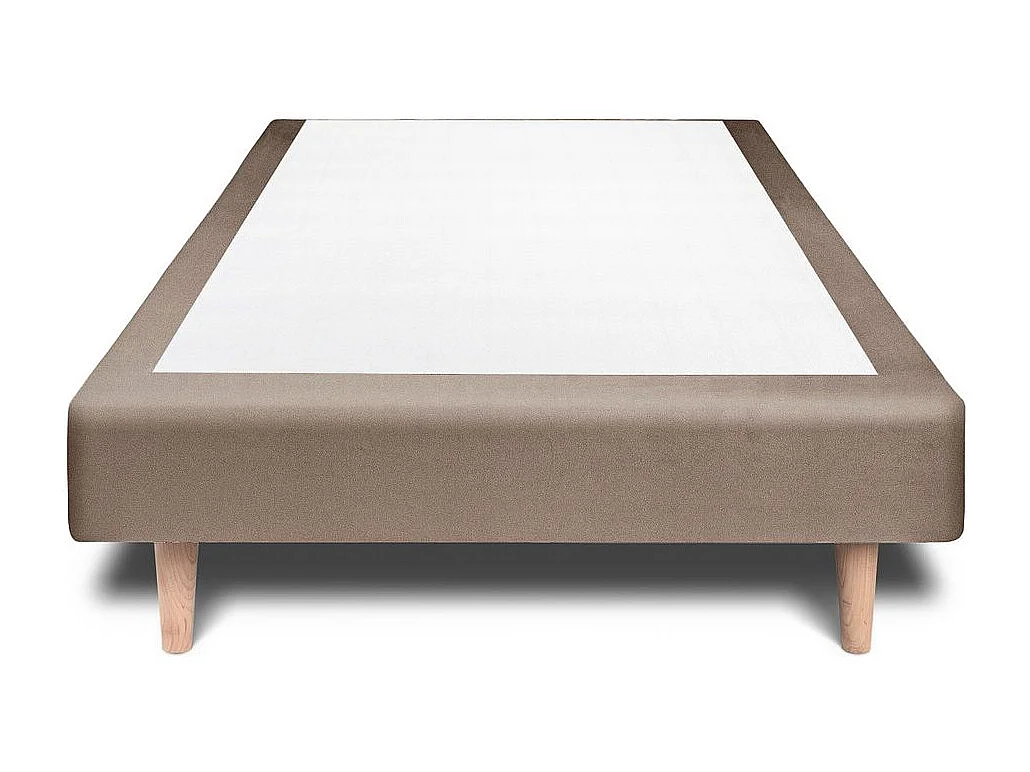 Lit 90x200cm avec tête de lit capitonnée velours et sommier tapissier taupe - Hauteur totale : 29cm