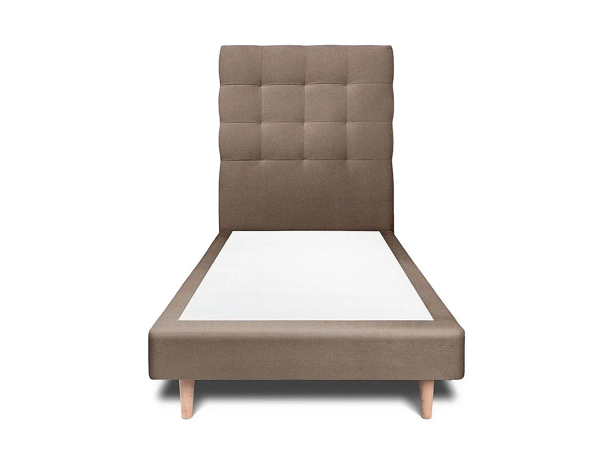 Lit 90x200cm avec tête de lit capitonnée velours et sommier tapissier taupe - Hauteur totale : 29cm