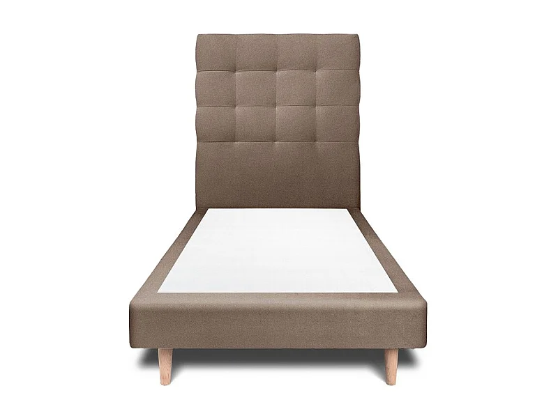 Lit 90x200cm avec tête de lit capitonnée velours et sommier tapissier taupe - Hauteur totale : 29cm
