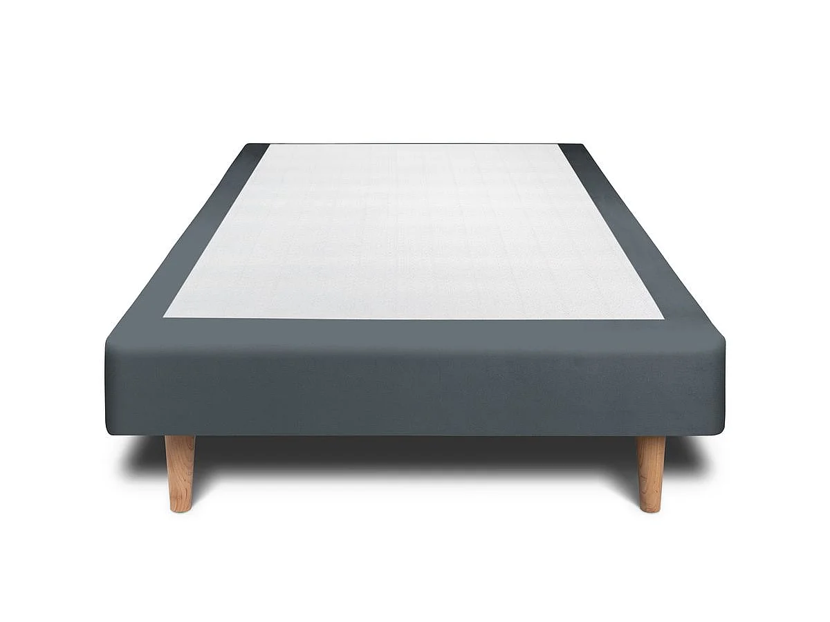 Lit 90x190cm avec tête de lit capitonnée velours et sommier tapissier gris anthracite - Hauteur totale : 29cm