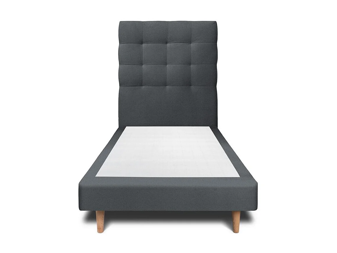 Lit 90x200cm avec tête de lit capitonnée velours et sommier tapissier gris anthracite - Hauteur totale : 29cm