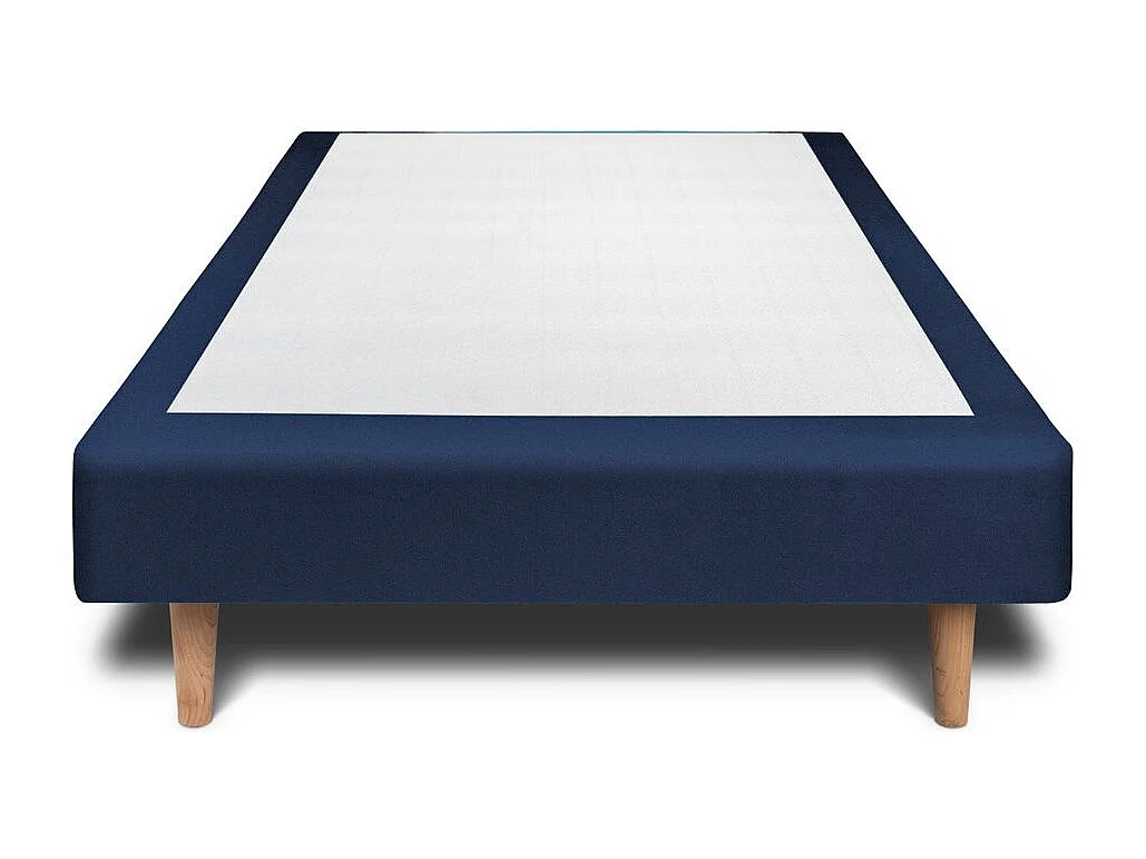 Lit 90x190cm avec tête de lit capitonnée velours et sommier tapissier Bleu - Hauteur totale : 29cm