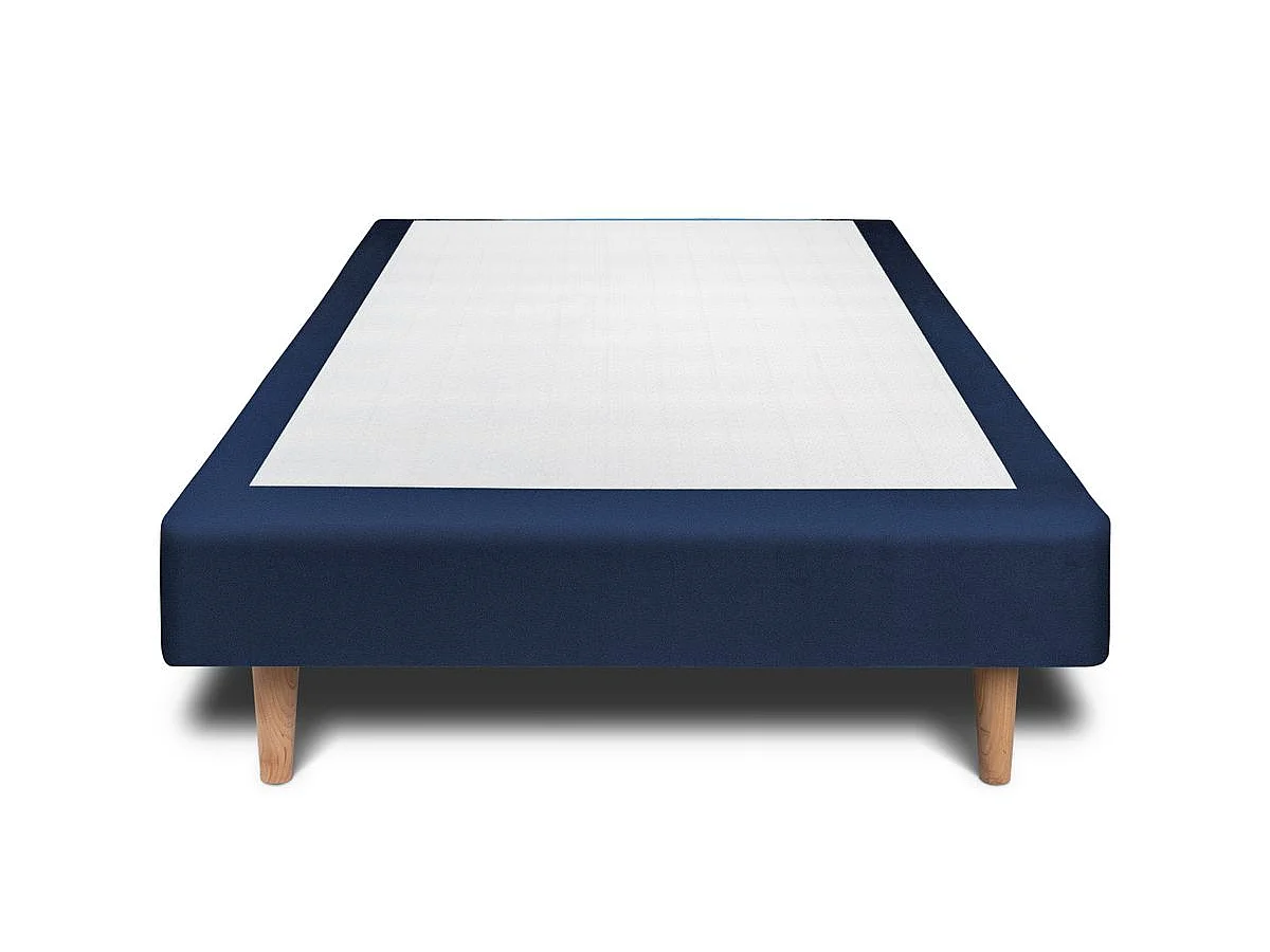 Lit 90x190cm avec tête de lit capitonnée velours et sommier tapissier Bleu - Hauteur totale : 29cm