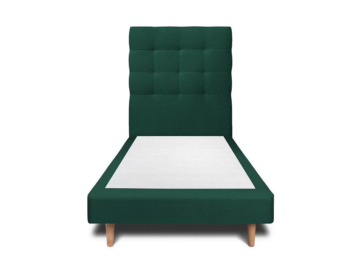 Lit 90x200cm avec tête de lit capitonnée velours et sommier tapissier vert - Hauteur totale : 29cm