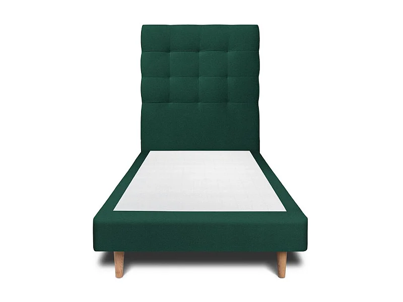 Lit 90x200cm avec tête de lit capitonnée velours et sommier tapissier vert - Hauteur totale : 29cm