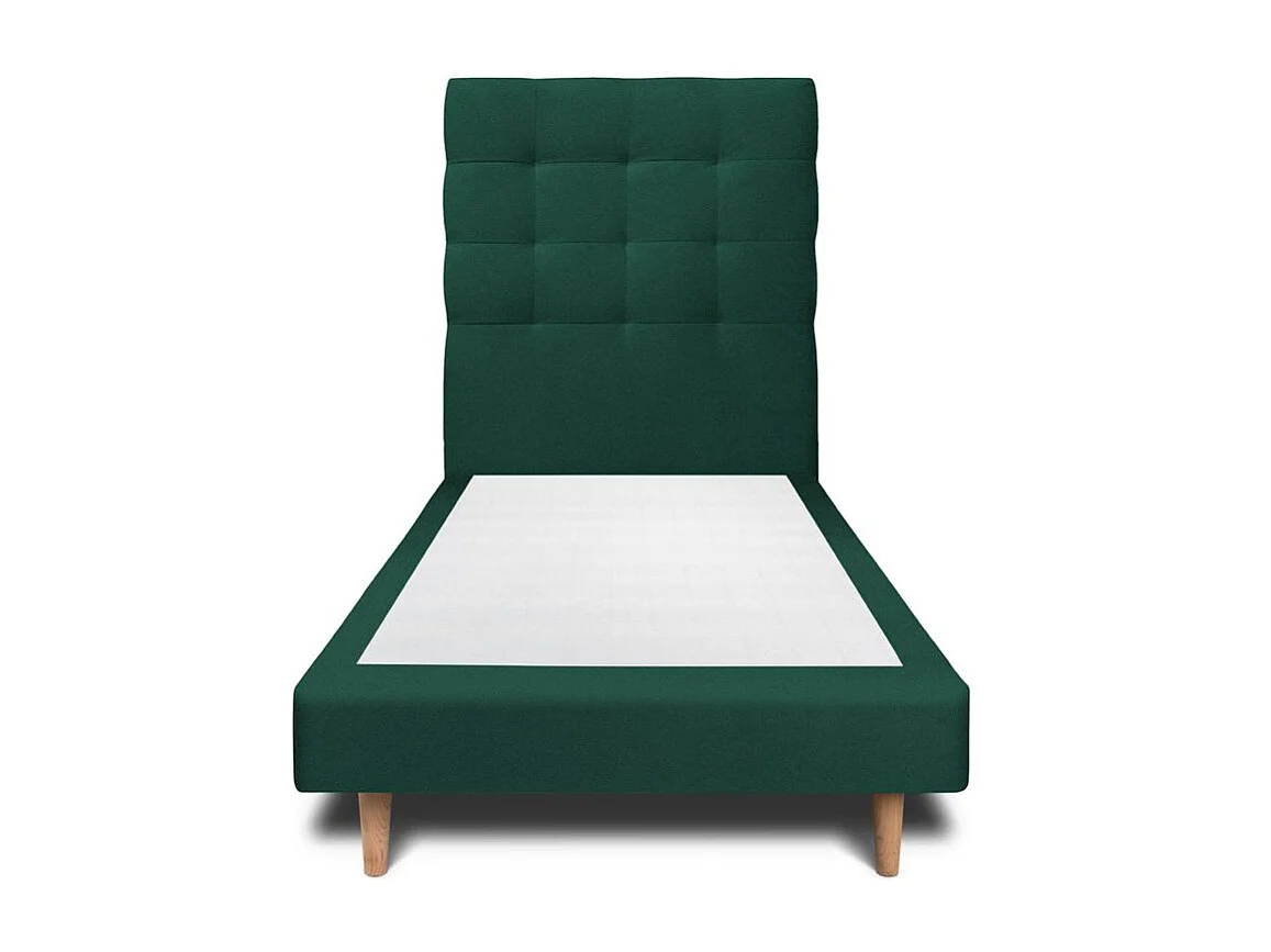 Lit 90x190cm avec tête de lit capitonnée velours et sommier tapissier vert - Hauteur totale : 29cm