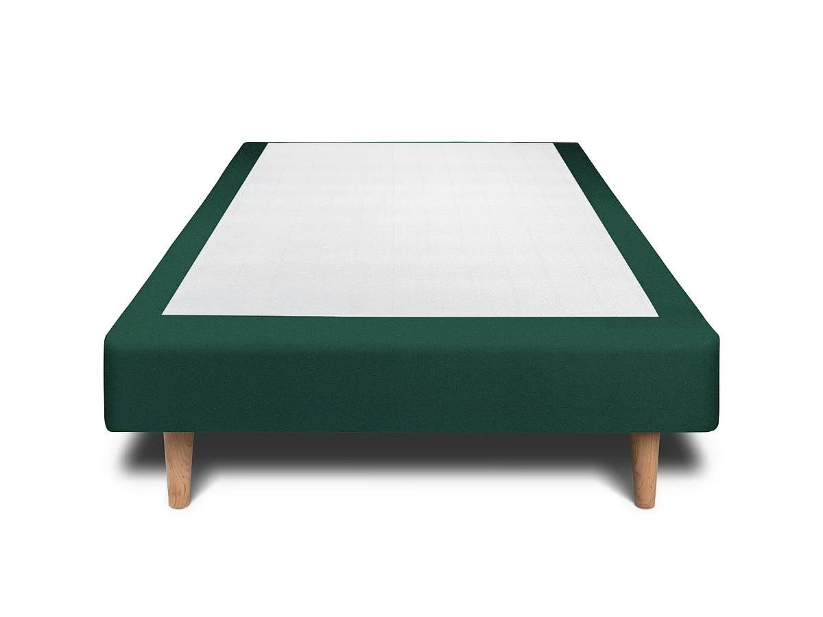 Lit 90x190cm avec tête de lit capitonnée velours et sommier tapissier vert - Hauteur totale : 29cm