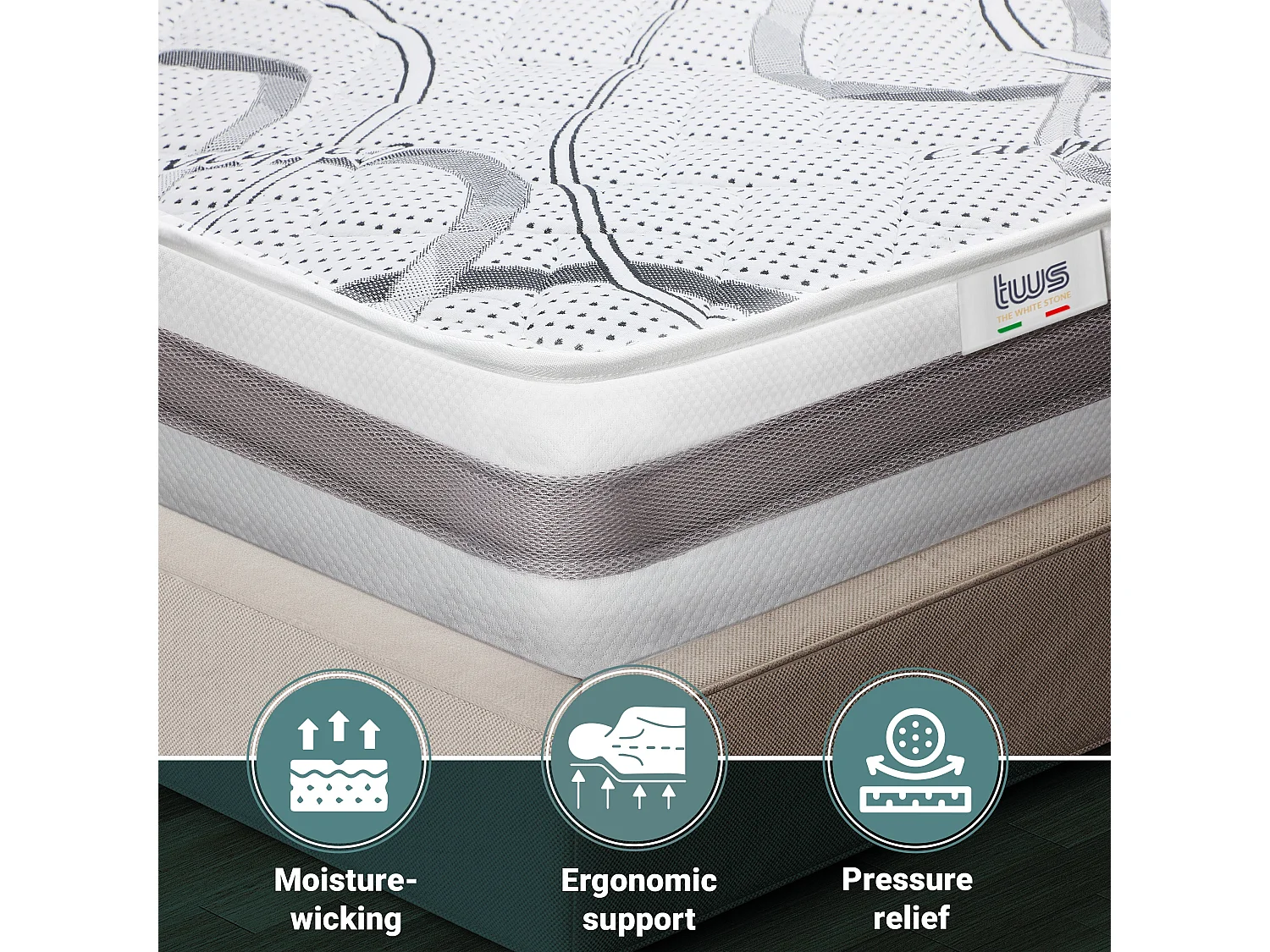 Colchón de plaza y media 125 x 180 Memory | Premium Quality | altura 16 cm | Made in Italy