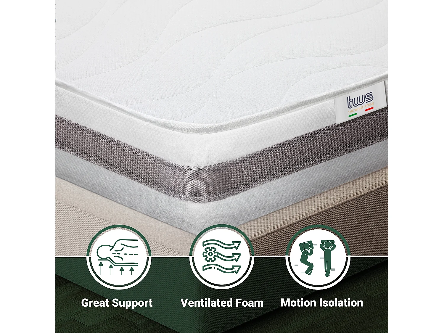 Matelas Simple XL 130x175 à mémoire orthopédique | Hauteur 16 cm | Made in Italy