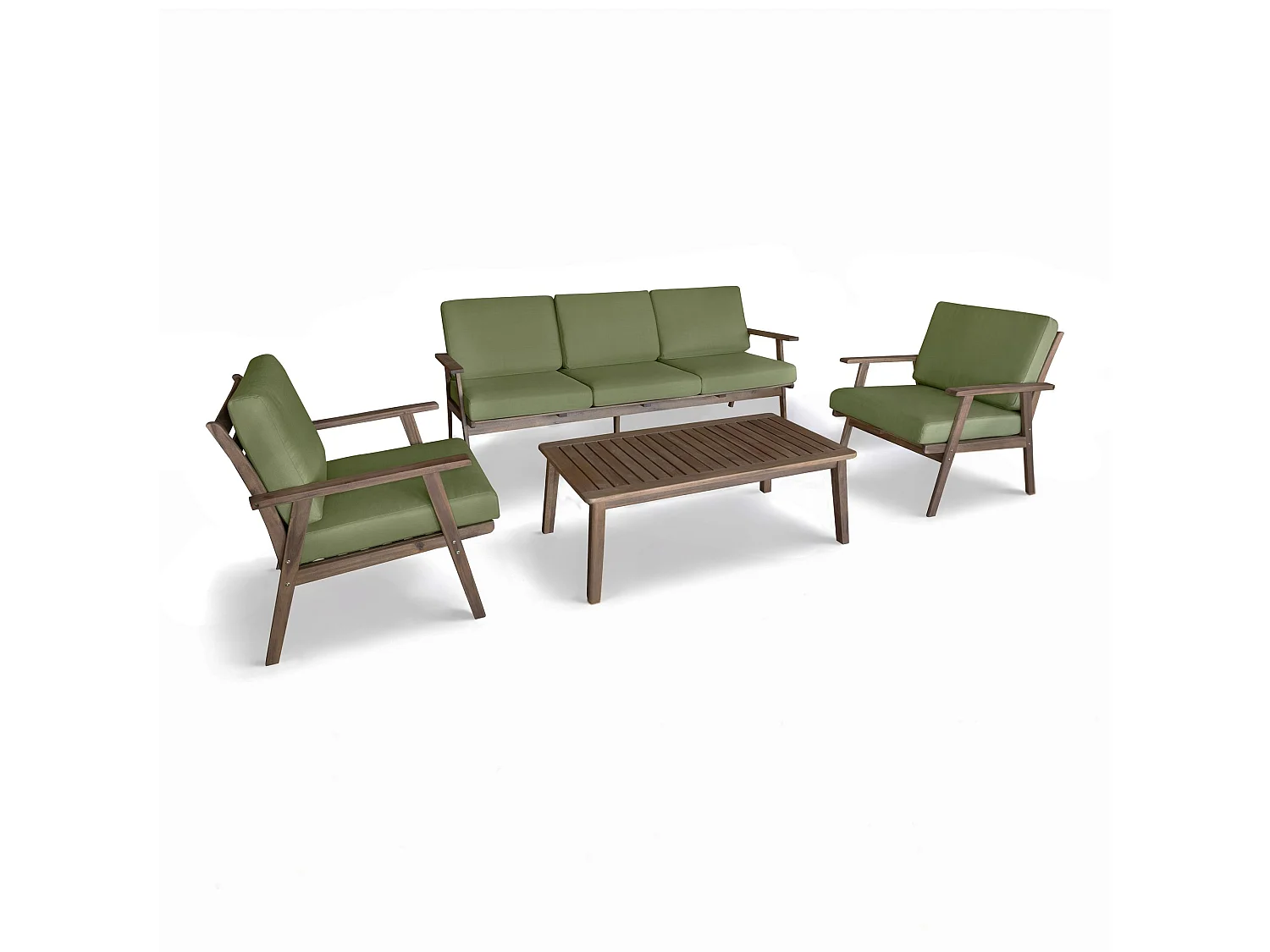 Now's Home - Salon De Jardin En Bois D' Acacia  Avec Coussins Kaki 5 Places Palau