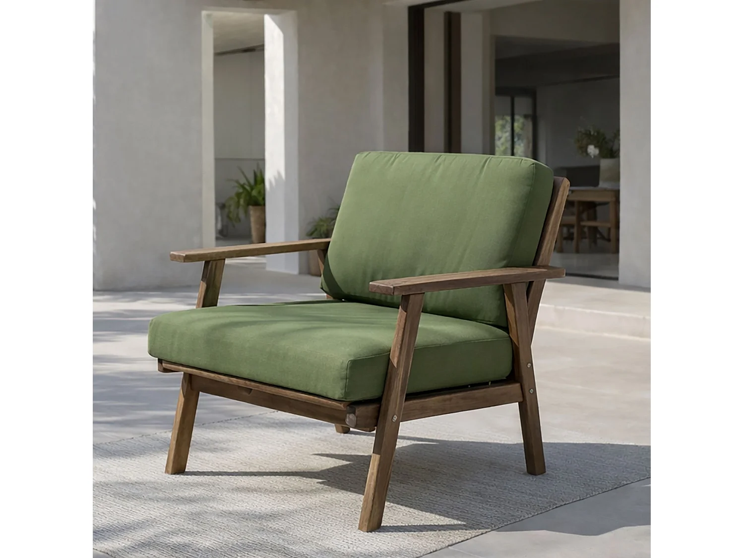 Now's Home - Salon De Jardin En Bois D' Acacia  Avec Coussins Kaki 5 Places Palau