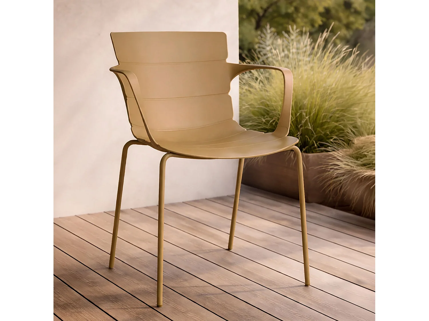 Now's Home - Salon De Jardin Table En Bois D'acacia 220cm Et 8 Fauteuils En Polypropylene Ocre Montauk