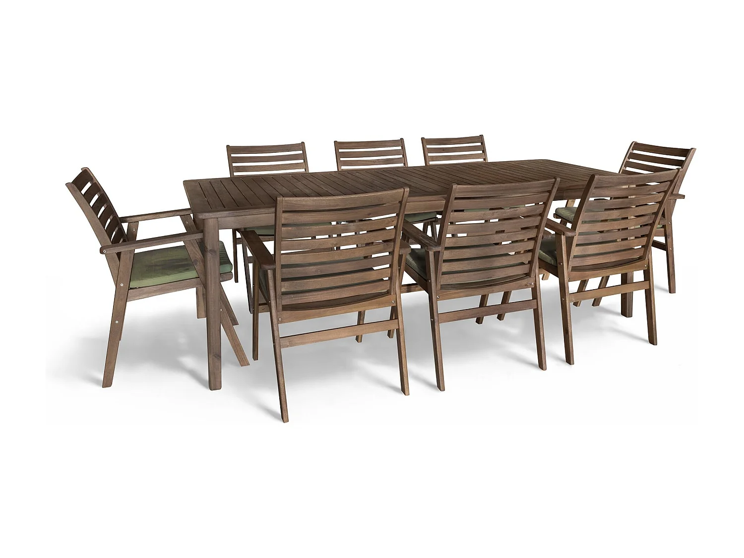 Now's Home - Salon De Jardin Table 220cm Et 8 Fauteuils En Bois D'acacia Et Tissu Palau
