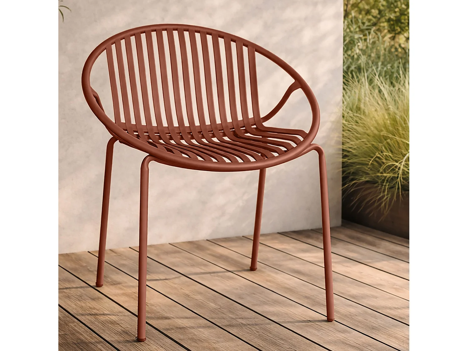 Now's Home - Salon De Jardin Table En Bois D'acacia 220cm Et 8 Fauteuils En Polypropylene Brique Calypso