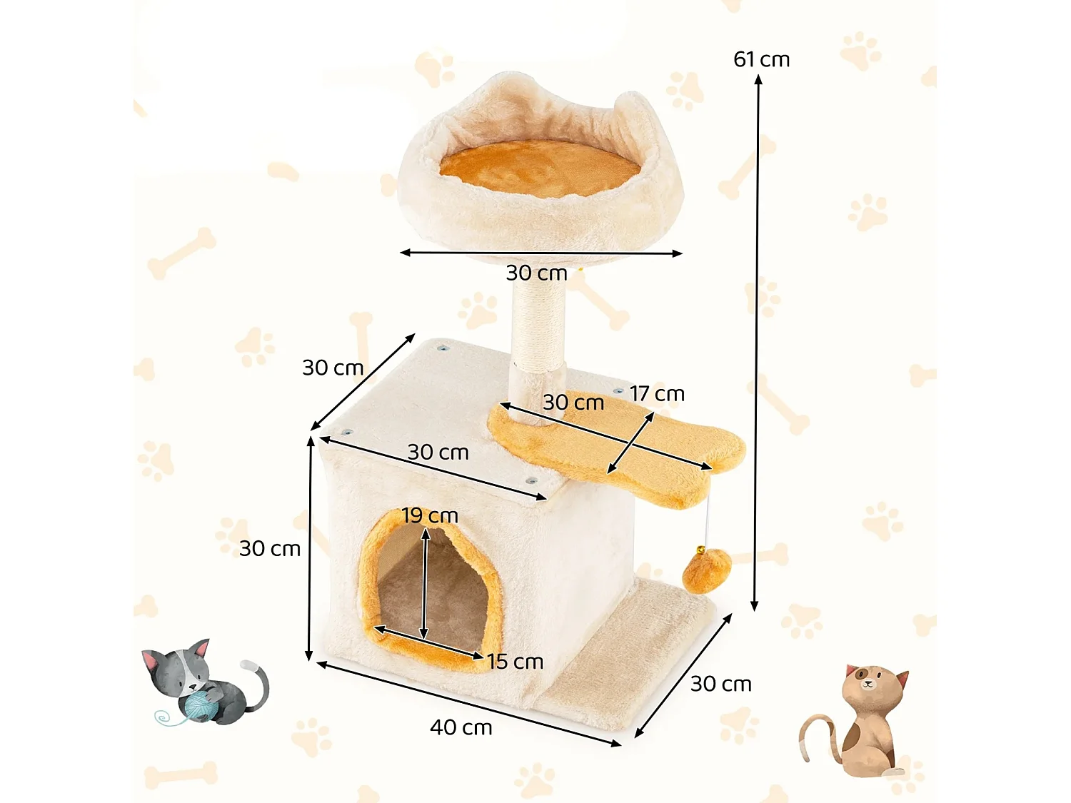 Klein Kratzbaum mit Fischförmigem Plattform Holz Katzenbaum Katzenkratzbaum Kletterbaum