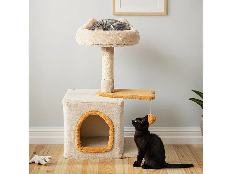 Klein Kratzbaum mit Fischförmigem Plattform Holz Katzenbaum Katzenkratzbaum Kletterbaum