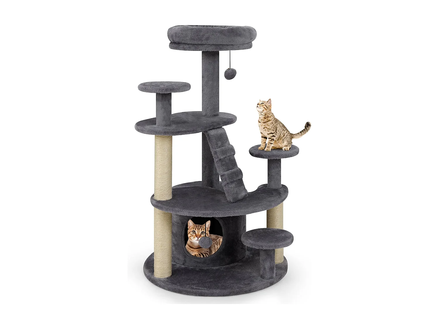 Klein Kratzbaum mit Katzenhöhle & Ball & Leiter Holz Katzenbaum Katzenkratzbaum Grau