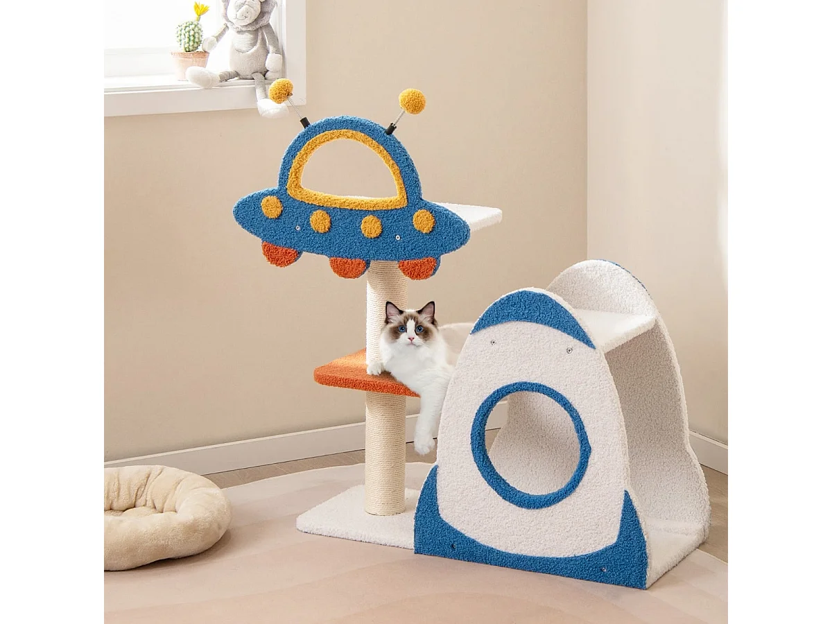 Kratzbaum mit UFO-Plattform & Sisal-Kratzsäulen Katzenkratzbaum Katzenbaum Kletterbaum