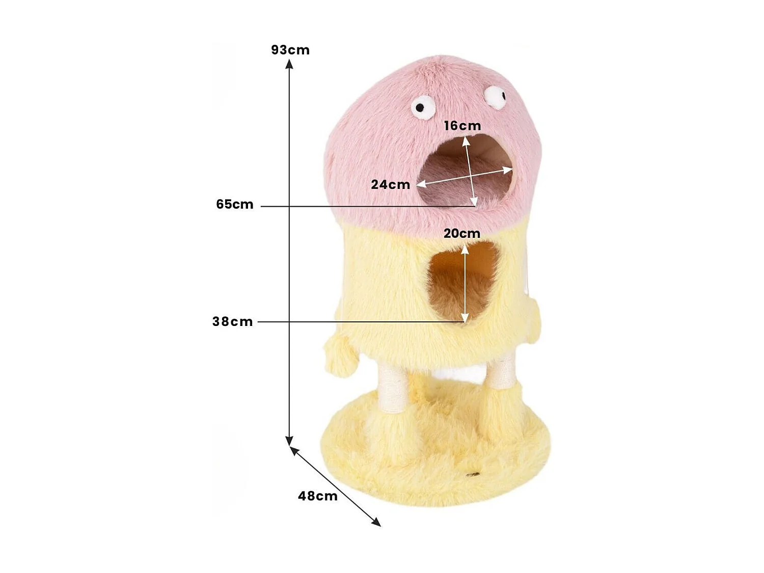 Albero per gatti con piuma morbida e lunga palo per graffio in sisal, Adorabile torre di gatti a tema mostro Rosa
