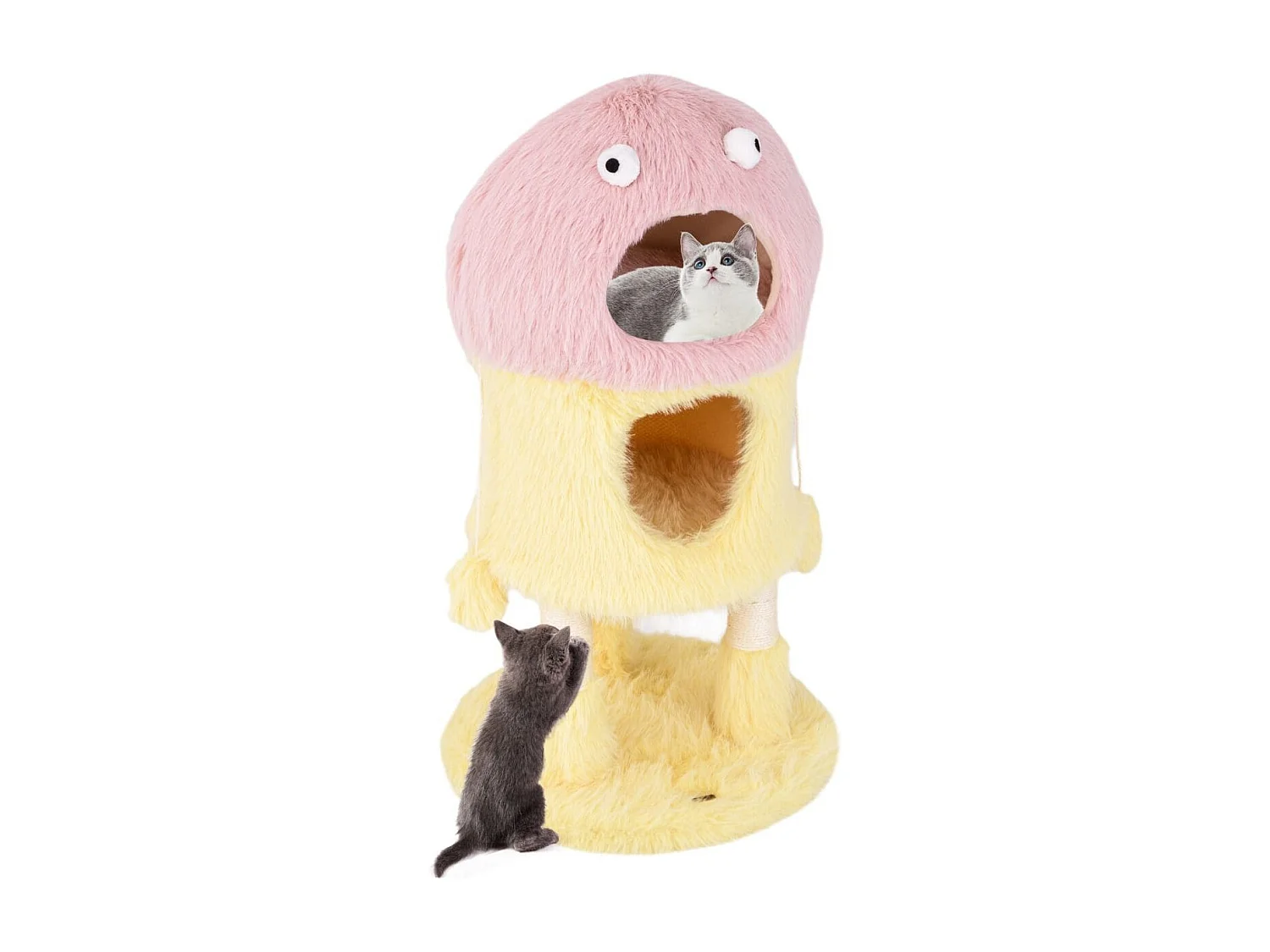 Albero per gatti con piuma morbida e lunga palo per graffio in sisal, Adorabile torre di gatti a tema mostro Rosa