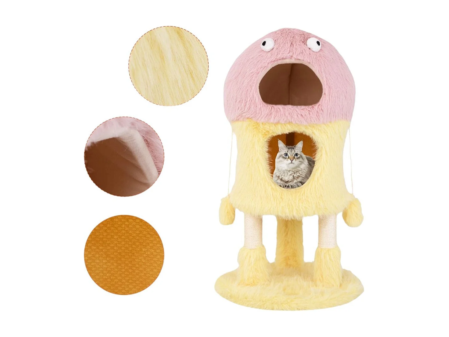 Albero per gatti con piuma morbida e lunga palo per graffio in sisal, Adorabile torre di gatti a tema mostro Rosa